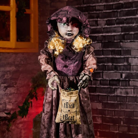ELAMAS 4 ft Animatronic Halloween Doll With Double Face Glowing Red Eyes - Picture 1 of 9
